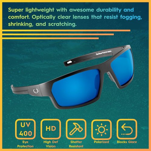 Flying Fisherman Groves Polarized Sunglasses for Men, Women, Fishing, Outdoor Sports, UV Protection | Matte Black Frame/Blue Mirror Lens (PN: 7869BSB)