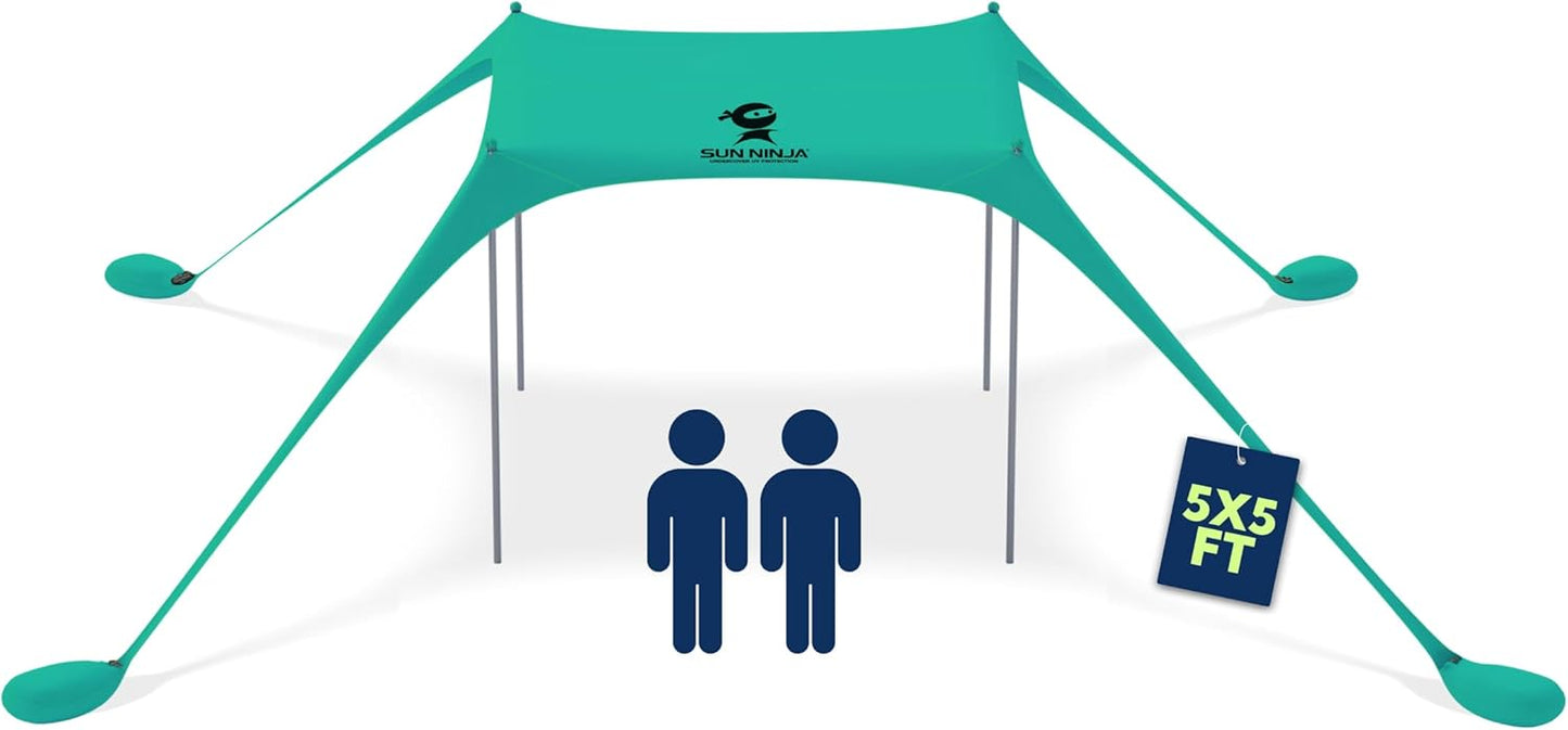 SUN NINJA Beach Tent Sun Shelter | UPF 50+ Easy Pop-Up Canopy for Camping, Fishing & Picnics