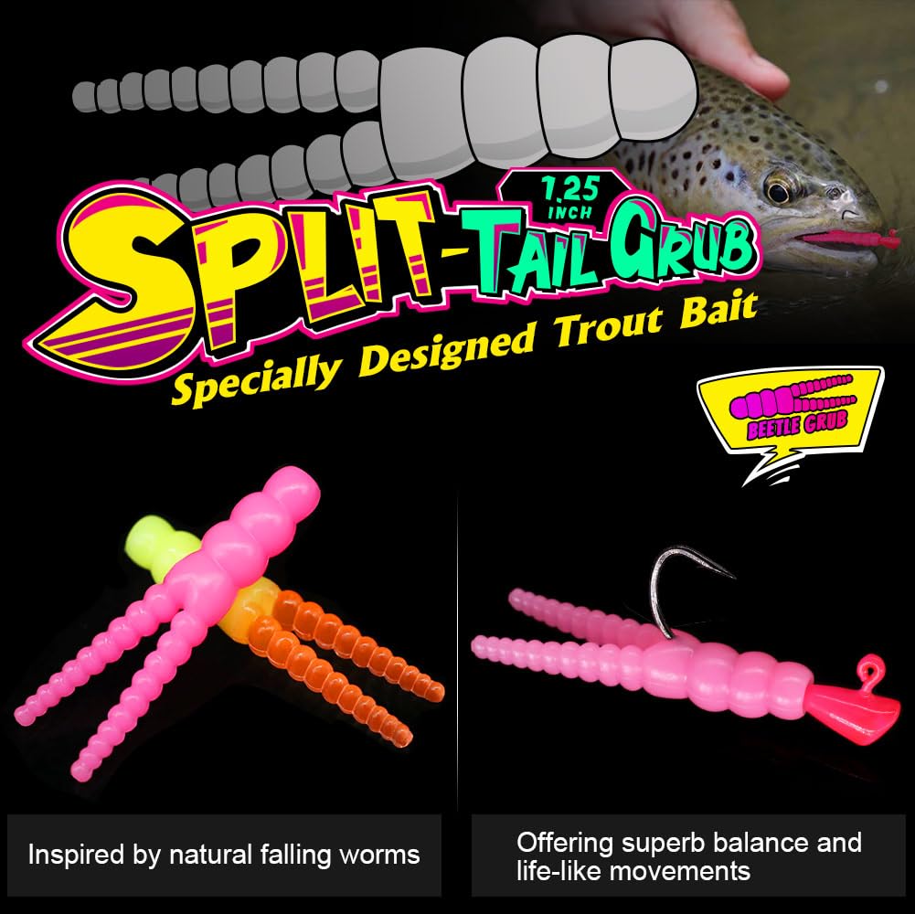 LURELINK 165-Piece Trout Lure Kit for Creek & River Fishing Gear with Split Tail Grub Worms, Shad Dart Jig Heads, Floats & Sinkers - Ideal for Seasonal Trout Crappie & Panfish