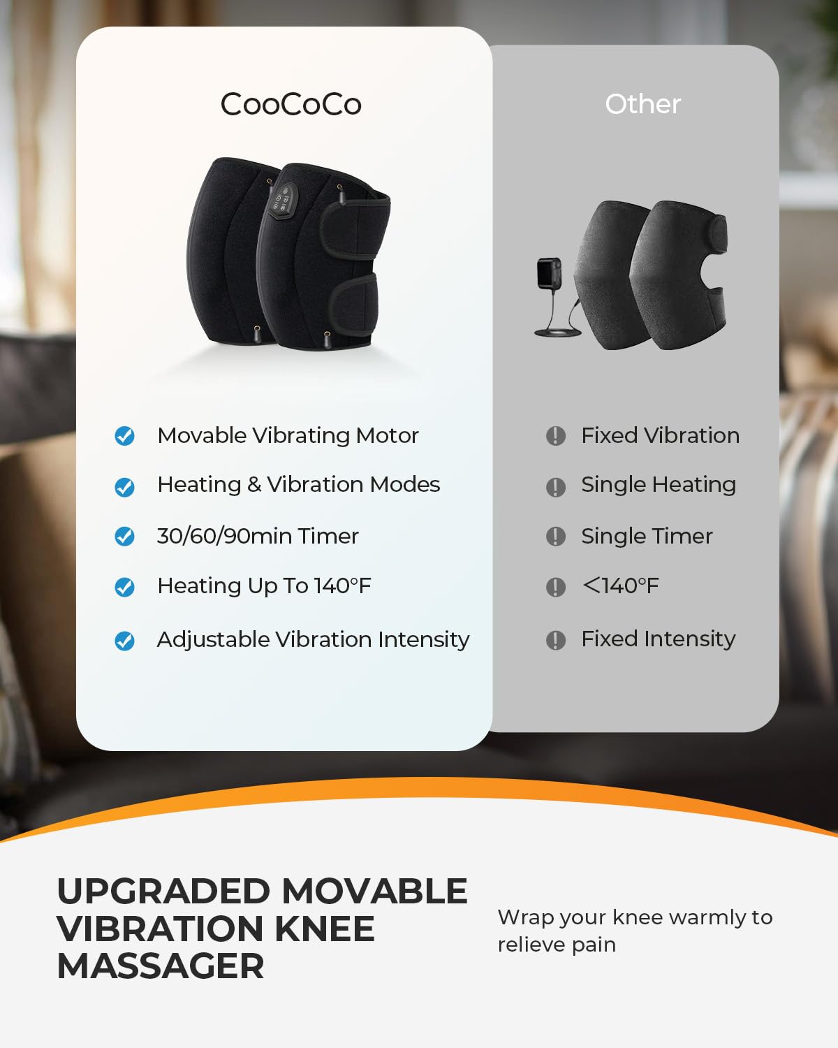 CooCoCo FSA Eligible Knee Massager with Adjustable Vibration Motor, Knee Heating Pad for Pain Relief, Knee Massager with Heat, Heating Pad for Knee
