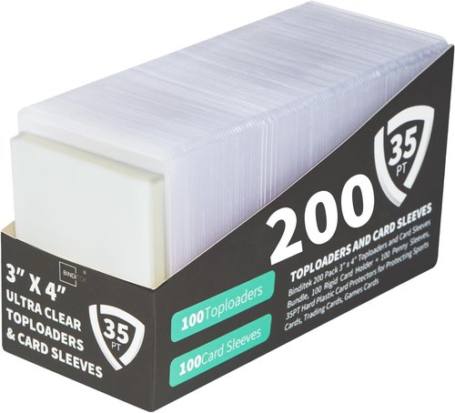 Binditek 200 Pack Card Protectors - 100 Rigid 35PT & 100 Penny Sleeves for Sports & Trading Cards