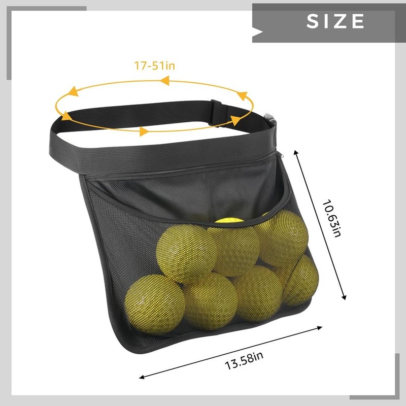 byepica Tennis Ball Holder Waist Bag – Pickleball & Sports Ball Carrier with Mesh & Zipper Pockets, Adjustable Belt for Men & Women, Holds 6–8 Balls
