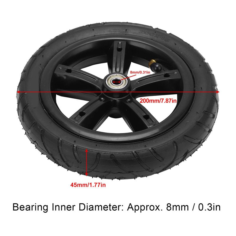 8 Inch Electric Scooter Tire and Wheel Set, 200x45 Pneumatic Tire with Inner Tube and 8mm Bearing, Replacement Wheel for Compatible Scooters（NOT for 10mm Axles）