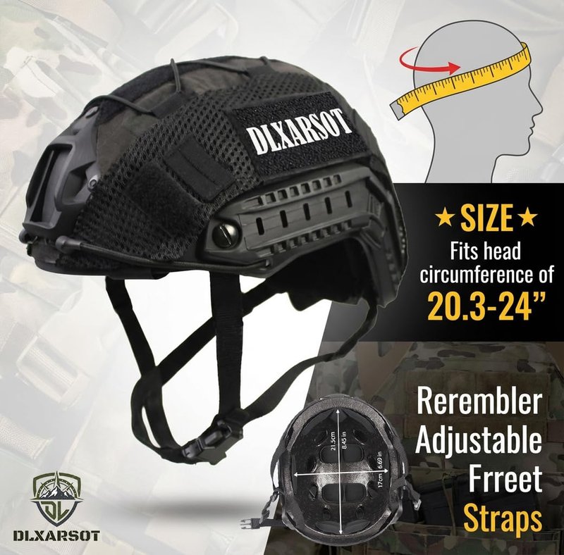 Tactical Airsoft Paintball Fast Helmet with Helmet Cover, PJ Type Multifunctional Protective Helmet with NVG Mount