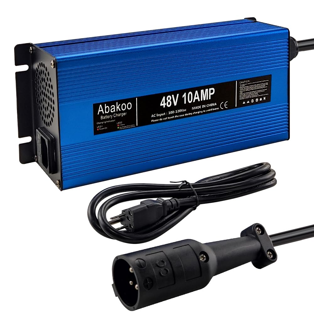 48 Volt 10 Amp for Club Car Golf Cart Battery Charger with 3 Pin Round Plug Blue