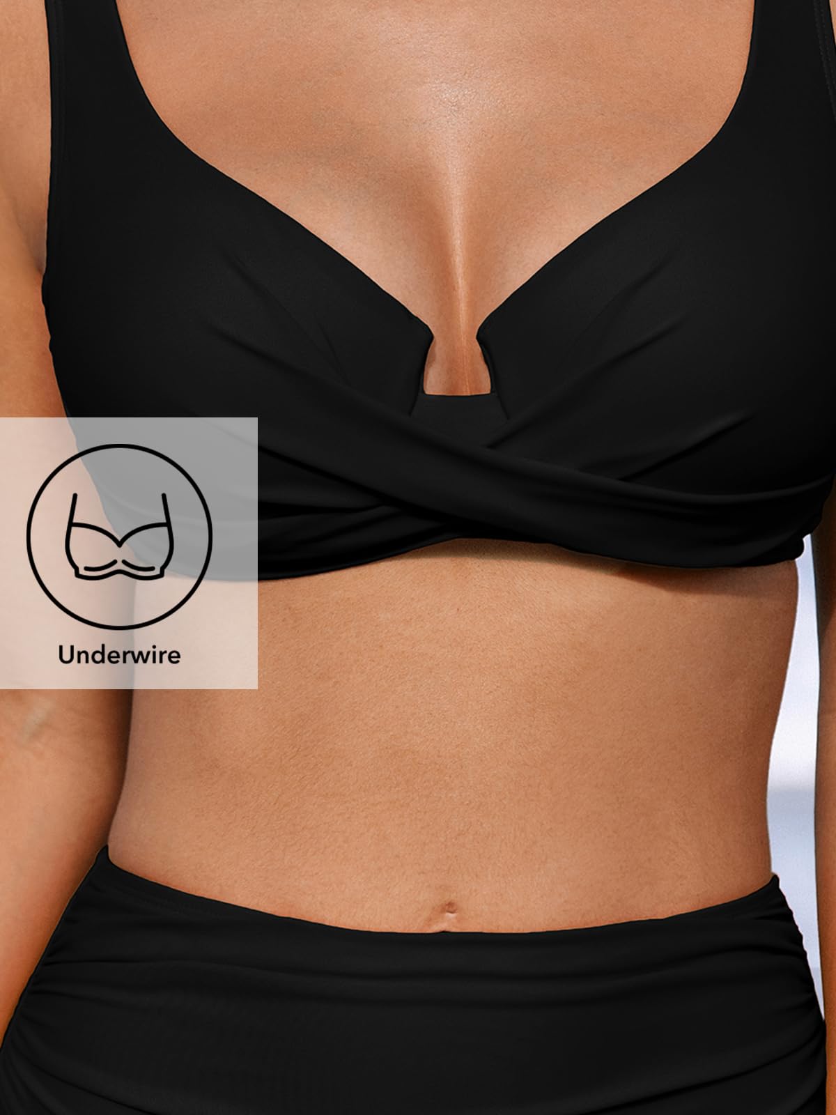 CUPSHE Women's Bikini Sets High Waisted Swimsuit Underwire Adjustable Straps Twisted Hook Full Coverage Bottom, M Black