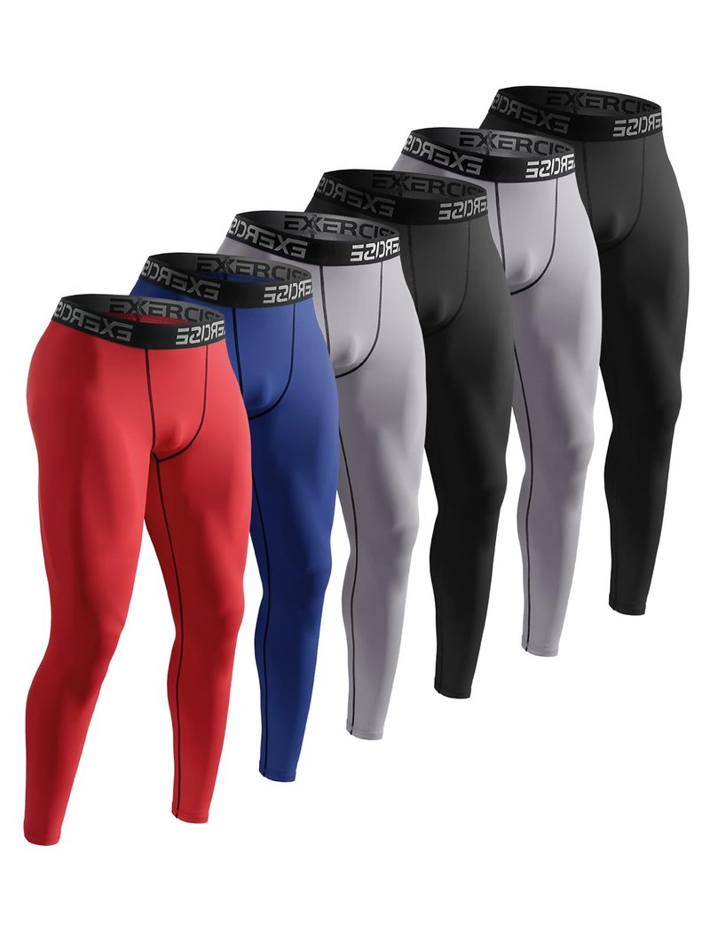 Mexholin 6 Pack Men’s Compression Pants Tights Leggings Sports Baselayer Athletic Running Workout Active Bl/Gr/Bl/Gr/D Blue/Red M