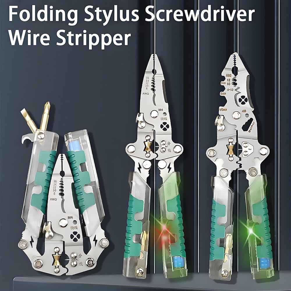 Folding Stylus Screwdriver Wire Stripper - 2025 New Tuvilo Electrical Pliers,Upgraded 20-in-1 Multi-function Electrician's Pliers,for Cutting And Pulling Wires Cable, Cable Cutters with Plier, Crimper