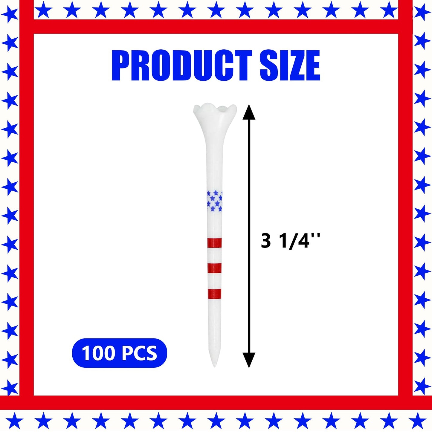 Dukars Plastic 3 1/4 Unbreakable Performance Golf Tees, Stars and Stripes, 100 Count (Stars and Stripes, Plastic)