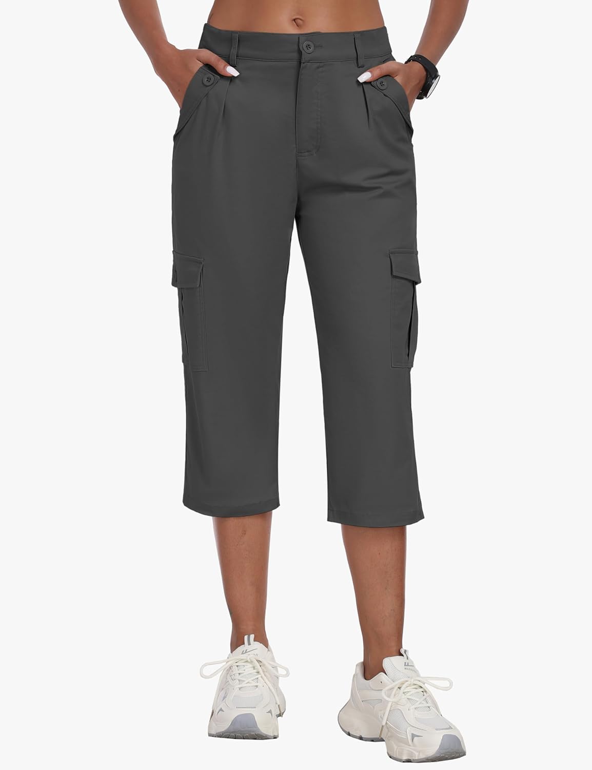 MoFiz Women's Cargo Capris - Lightweight Cotton Hiking Pants with 6 Pockets | Casual Summer Travel Wear