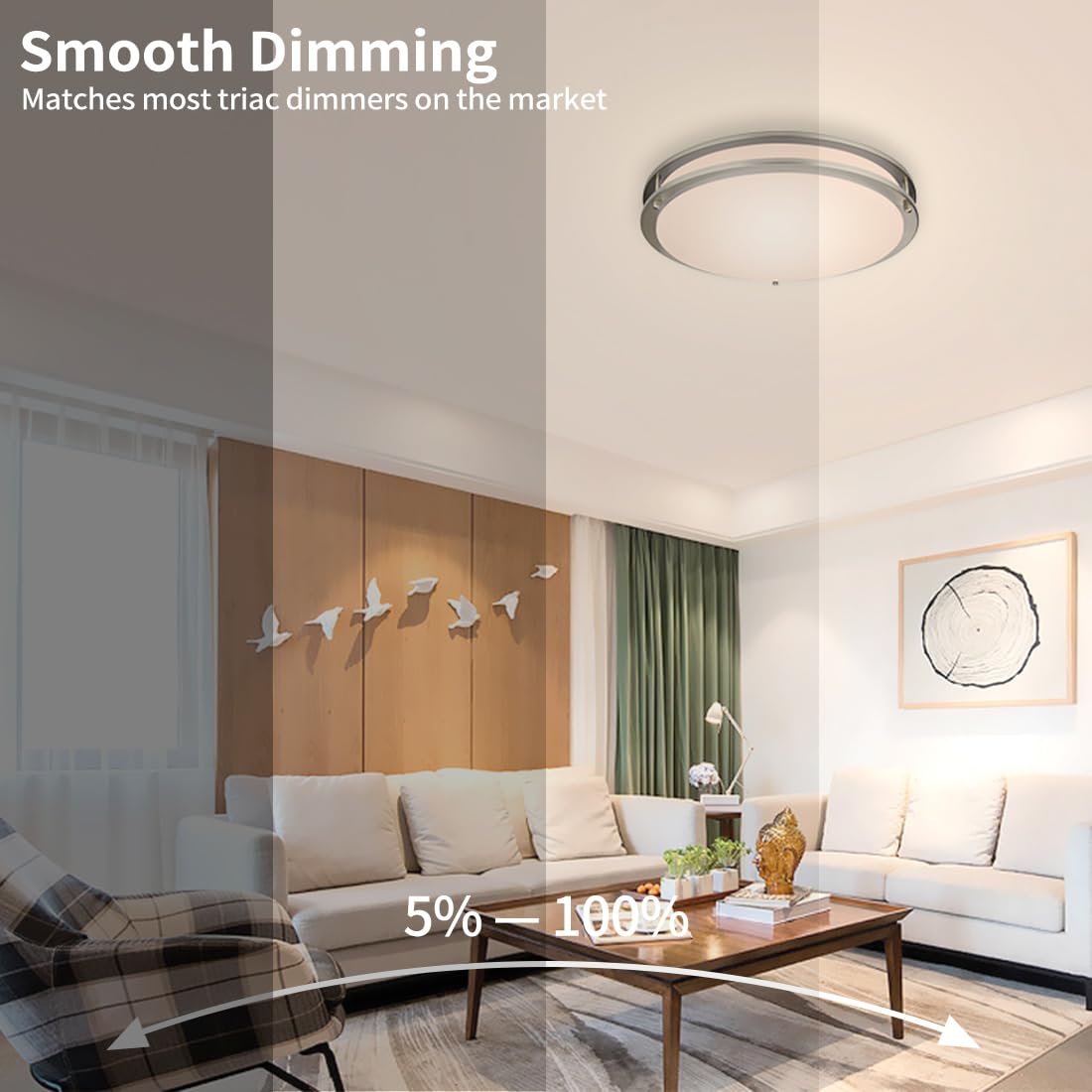 DAKASON 2Pack LED Flush Mount Ceiling Light Fixture 16In 30W 2400lm, On/Off Switch to Select 3000K/4000K/5000K, Dimmable Ceiling Lamp for Kitchen, Hallway, Stairwell, Bathroom, Closet, Brushed Nickel