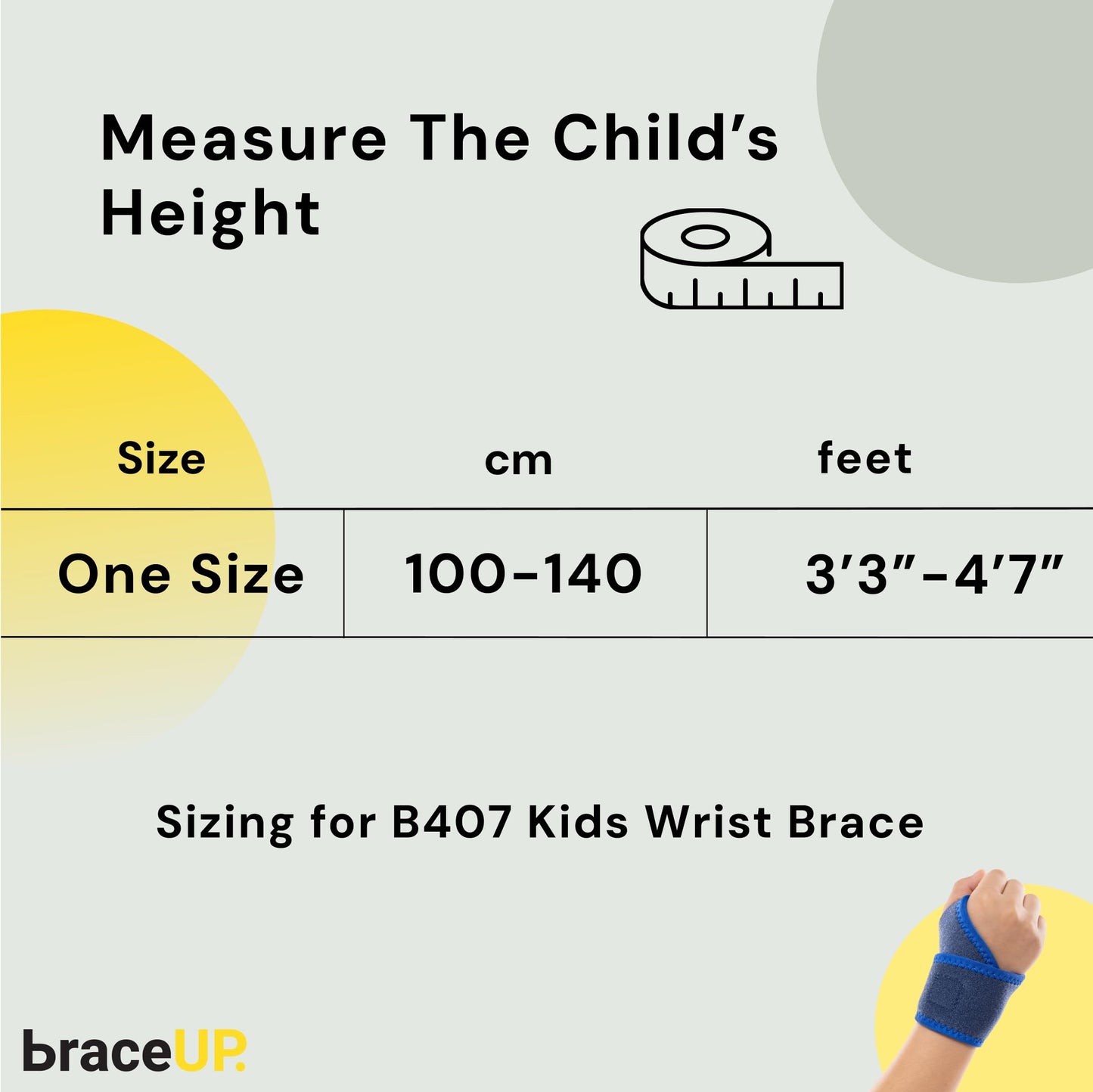 BraceUP Adjustable Kids Wrist Brace- Youth Wrist Support, Kids Wrist Splint, Child Wrist Brace for Sports and Daily Use, Boys and Girls (Height 3’3”-4’7”, 100-140 cm)