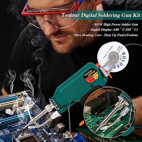 Soldering Gun Kit - Soldering Iron Kit with Adjustable Temp 180-520¡ÆC,ON/OFF Button,80W LED Digital Internal Heat Soldering Gun,Auto Send Tin Soldering Kit for Electronics Welding Repair DIY