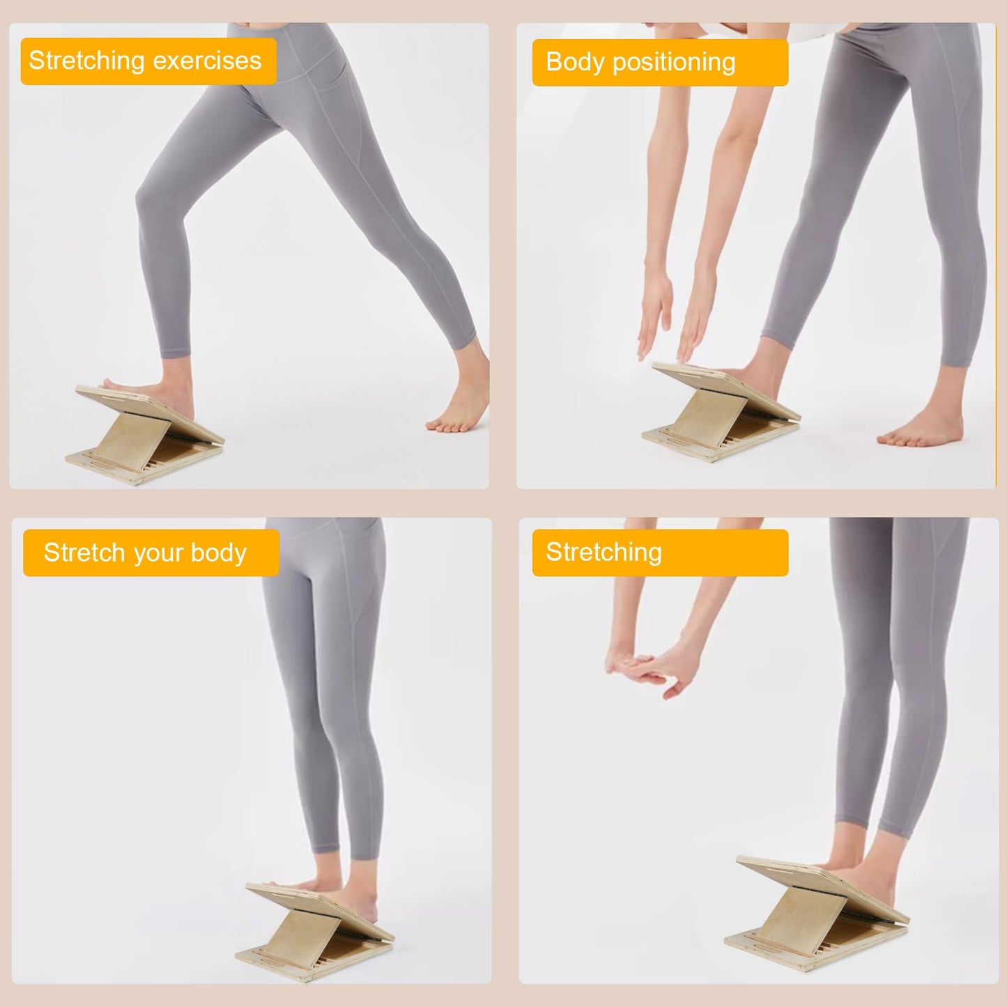 Portable Wooden Slant Board for Calf Stretching Squats Calf Stretcher with Training Poster, 300 Lbs Weight Capacity Calf Stretch Wedge for Leg, Knees, Heel, Ankle & Stretching
