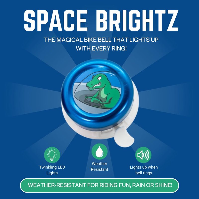Space Brightz – Light Up Dinosaur Blue Kids Bike Bell – Bike Bell for Boys, Boys Bike Bell, Bicycle Bell