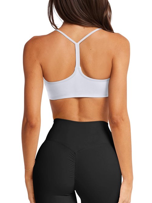 LASLULU Womens White Sports Bra Sexy Y Back Padded Racerback Spaghetti Strap Scoop Neck Workout Yoga Gym Athletic Bras Tops Fitness Clothes Going Out Tops (White, Small)