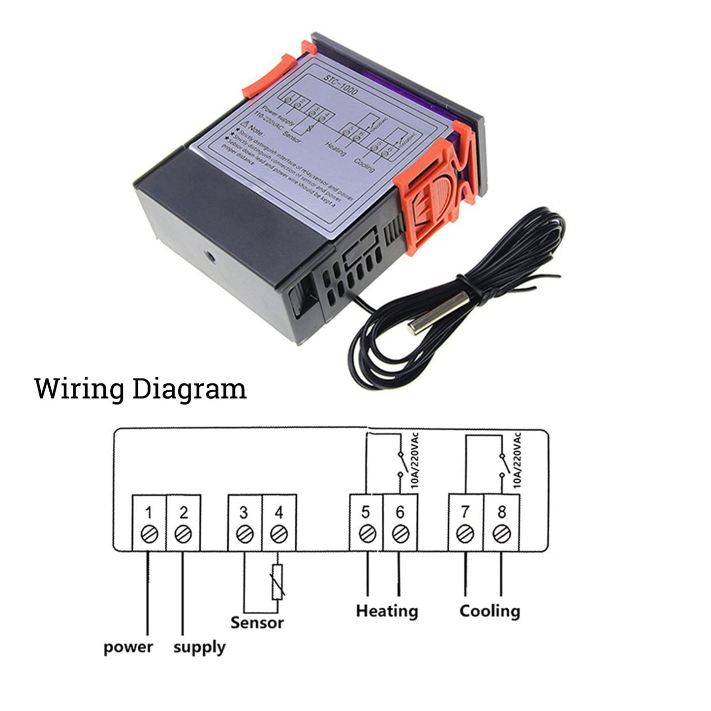 SIPYTOPF STC-1000 Digital Temperature Controller,AC 10A 110V-220V Digital LED Temperature Controller Heating Cooling Centigrade Thermostat 2 Relays Output with NTC Sensor Probe (1 Pack)