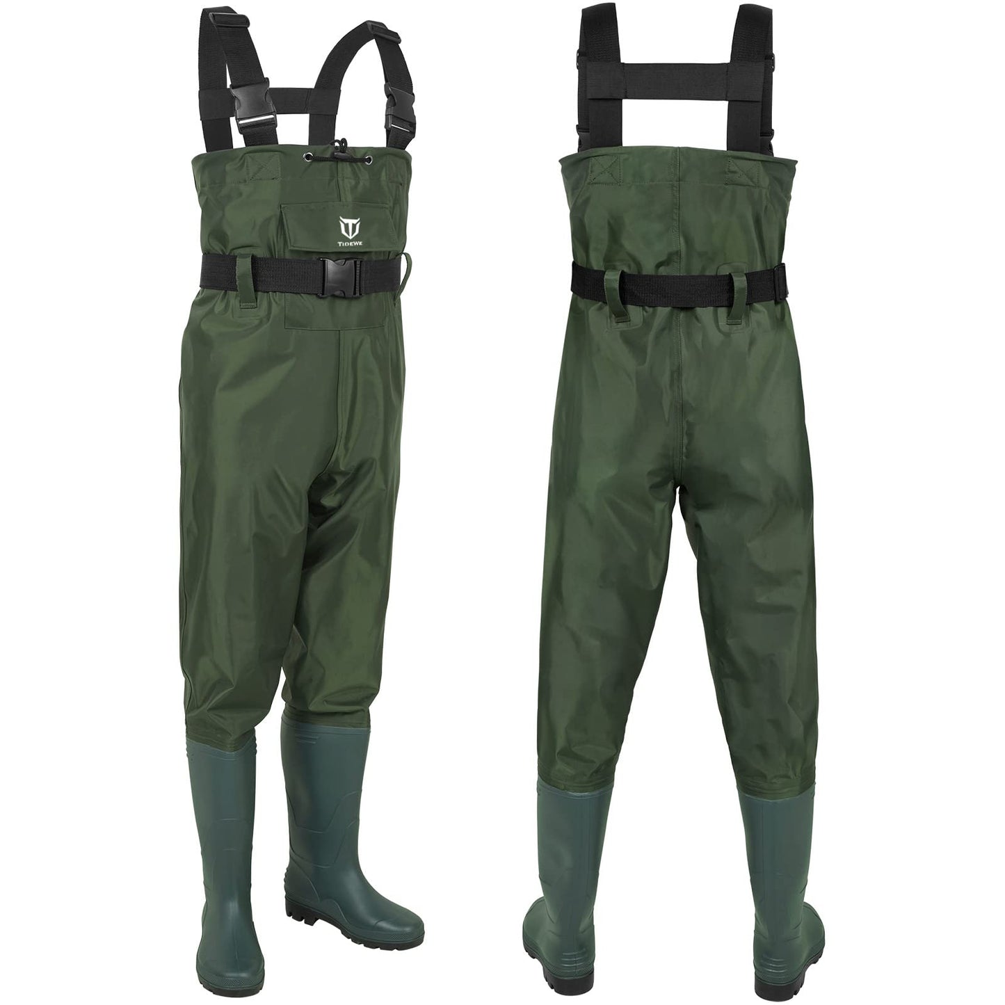 TIDEWE Bootfoot Chest Wader, 2-Ply Nylon/PVC Waterproof Fishing & Hunting Waders with Boot Hanger for Men and Women Green Size 9