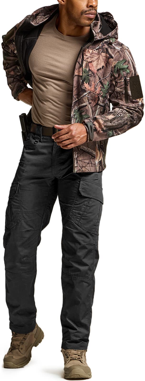 CQR Men's Tactical Pants, Water Resistant Ripstop Cargo Pants, Lightweight EDC Work Hiking Pants, Outdoor Apparel, Duratex Mag Pocket Black, 32W x 34L
