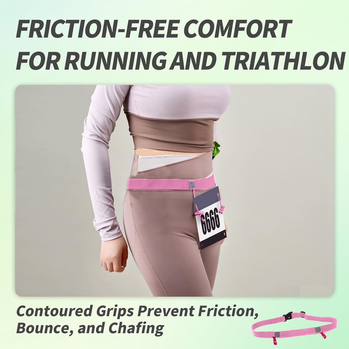 Stretch Fit Triathlon Number Belt No Pins Needed Comfortable Running Race Belt with Bib Holder for Marathon & More(Pink)