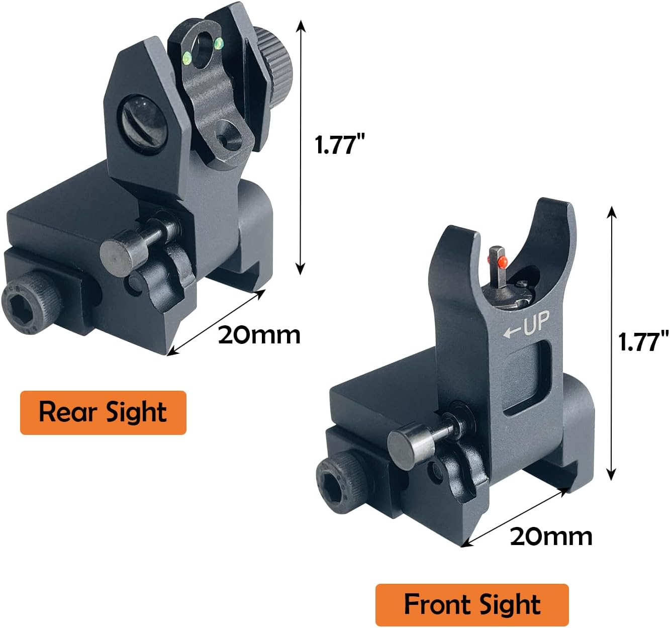 Skiennix Flip Up Front and Rear Sights - Fiber Optic Iron Backup Sights with Green & Red Dots