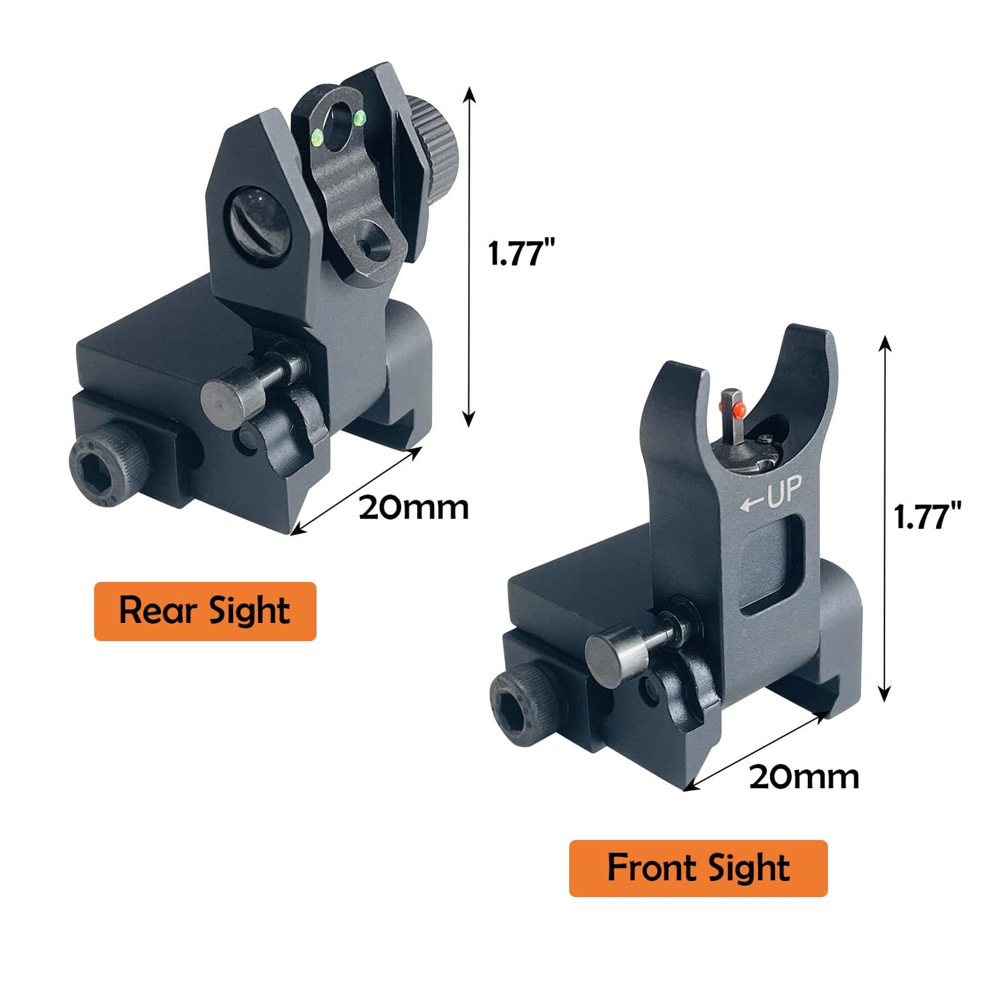 Socpuro Flip Up Front and Rear Sights, Fiber Optic Iron Sight Backup Sight with Green & Red Fiber Optics Dots