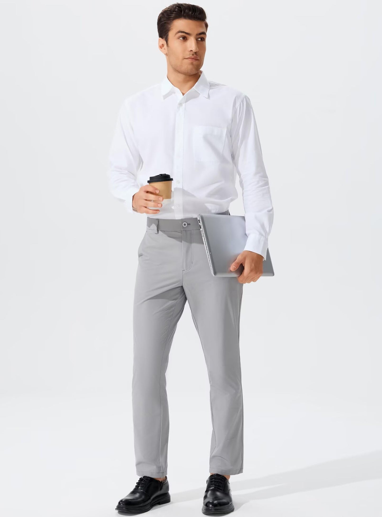 QPNGRP Men's Golf Pants 30"/32"/34" Inseam Lightweight Stretch Work Dress Pants LightGrey 32Wx32L