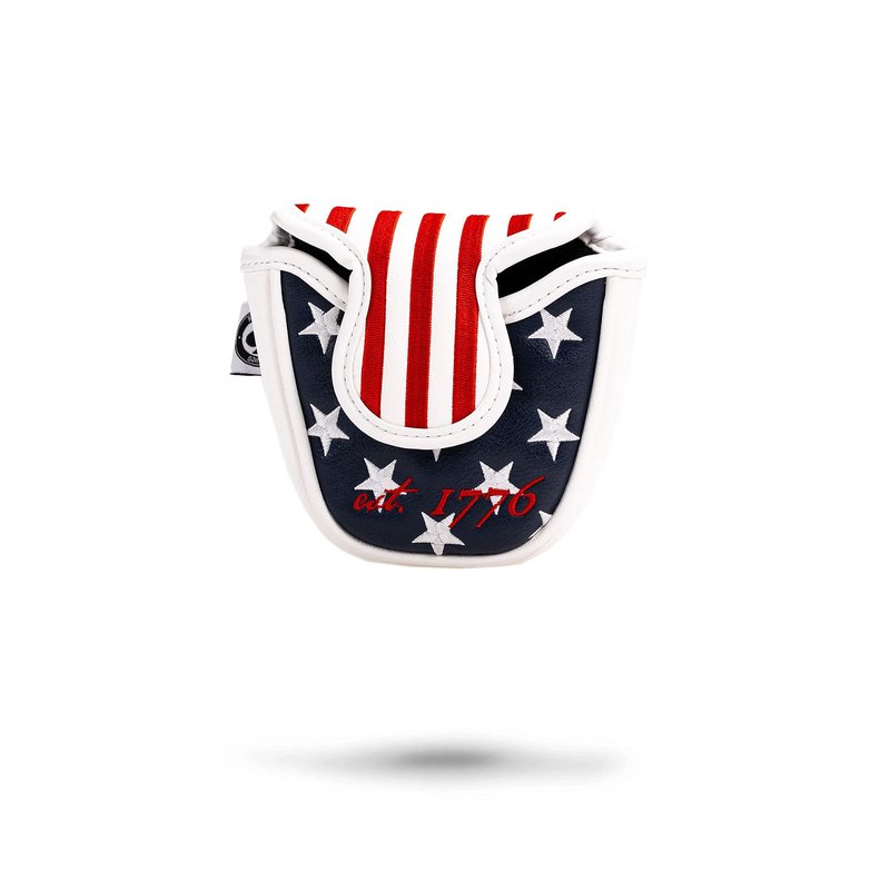 Pins & Aces USA Head Cover - Premium, Hand-Made Leather, Hi Quality Headcover - American Pride Styled, Tour Quality Golf Club Cover - Style and Customize Your Golf Bag (Mallet)