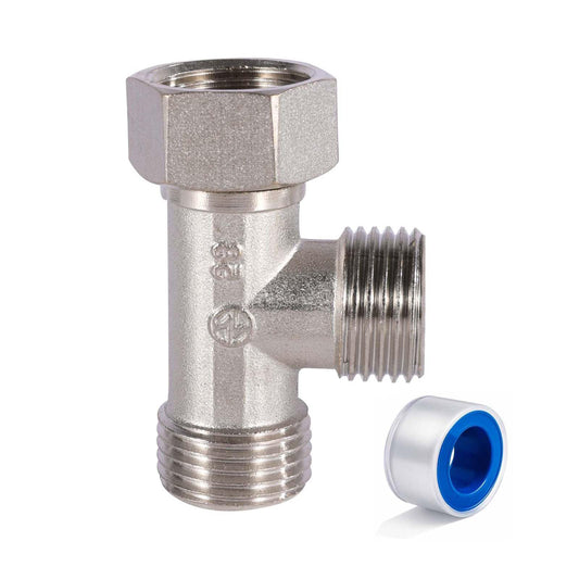 XNTONG – G1/2" BSP Tee Fitting, 3-Way Chrome-Plated Brass Connector, G1/2 Male x Male x Female Threads, Shower Arm Splitter for Handheld Showerhead, Bidet T Adapter, Includes Washer and PTFE Tape
