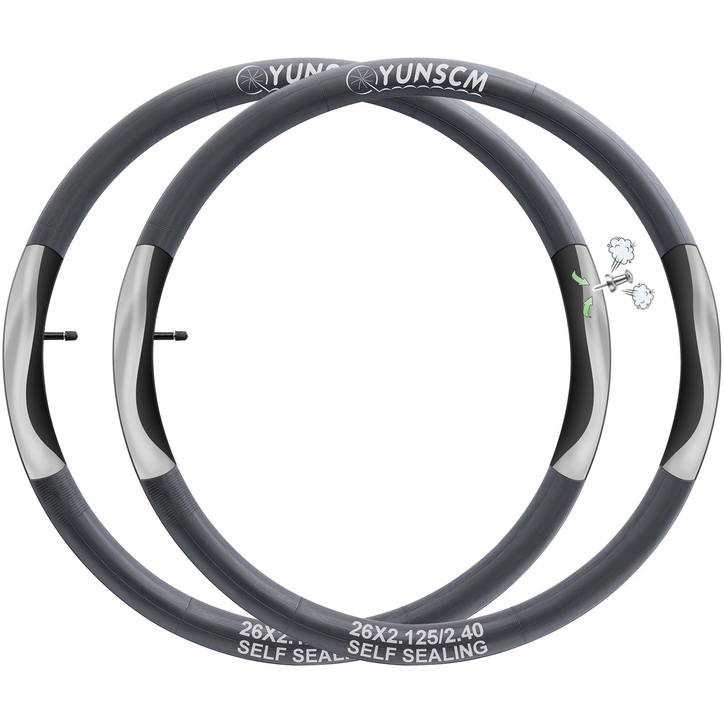 2-PCS 26" Self Sealing Bike Tubes 26x2.125/2.40 AV32mm Super Automatic Repair, Puncture Resistant Compatible with 26x2.125/2.25/2.35/2.4 Bike Tire Tubes Schrader Valve