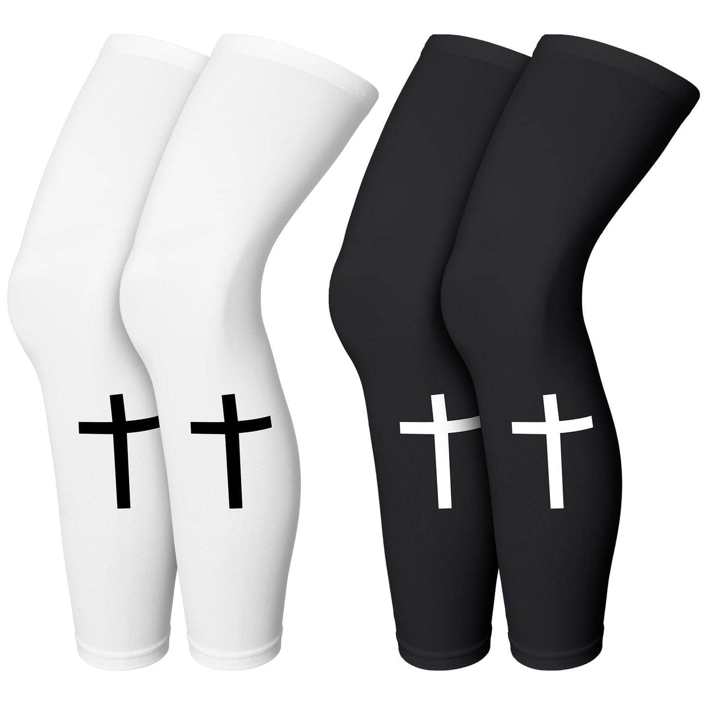 Skylety 2 Pairs Faith Cross Compression Leg Sleeve Religious Jesus Full Length Leg Sleeves for Footall Basketball Cycling(Medium)