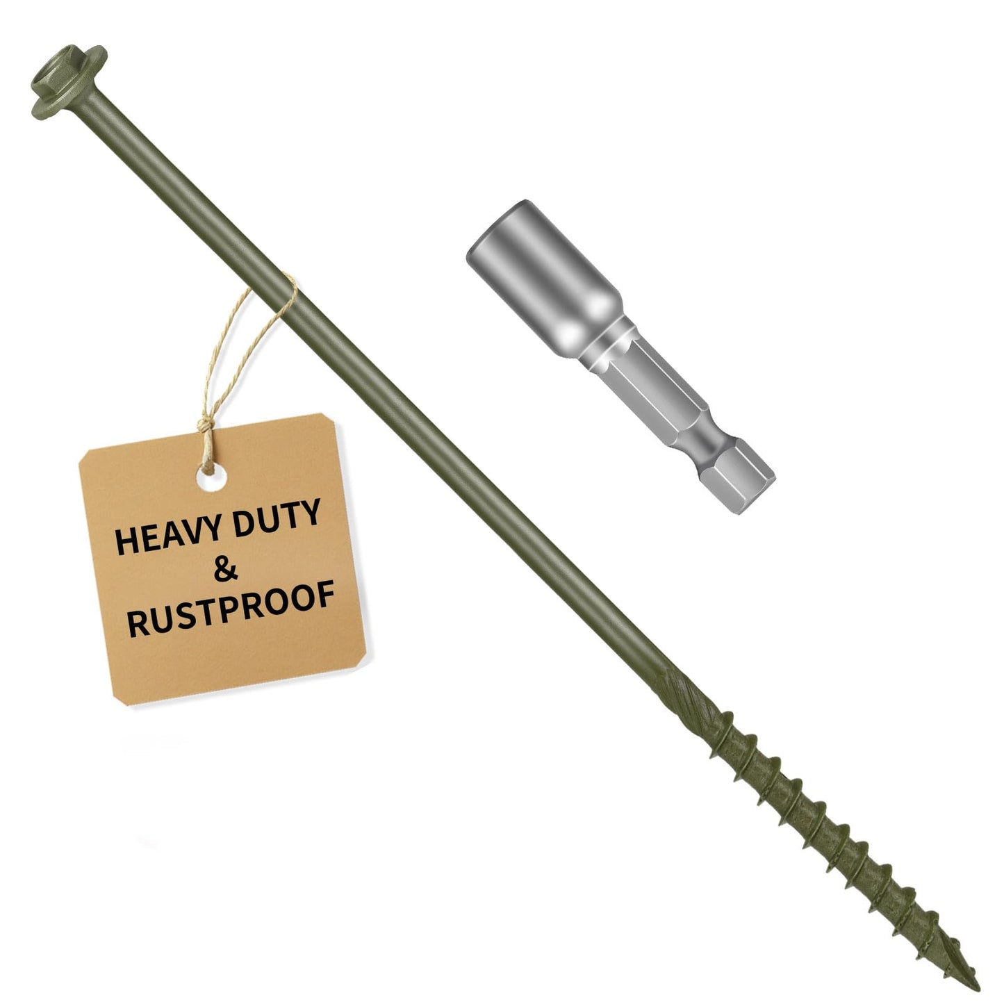 5/16 x 12 inch Long Timber Screws,Heavy Duty Exterior Lag Bolts with Hex Head, Structural Wood Screws for Deck, Fence, Landscape & Gazebo,Rust-Resistant Green Coated, Sample Pack 6pcs