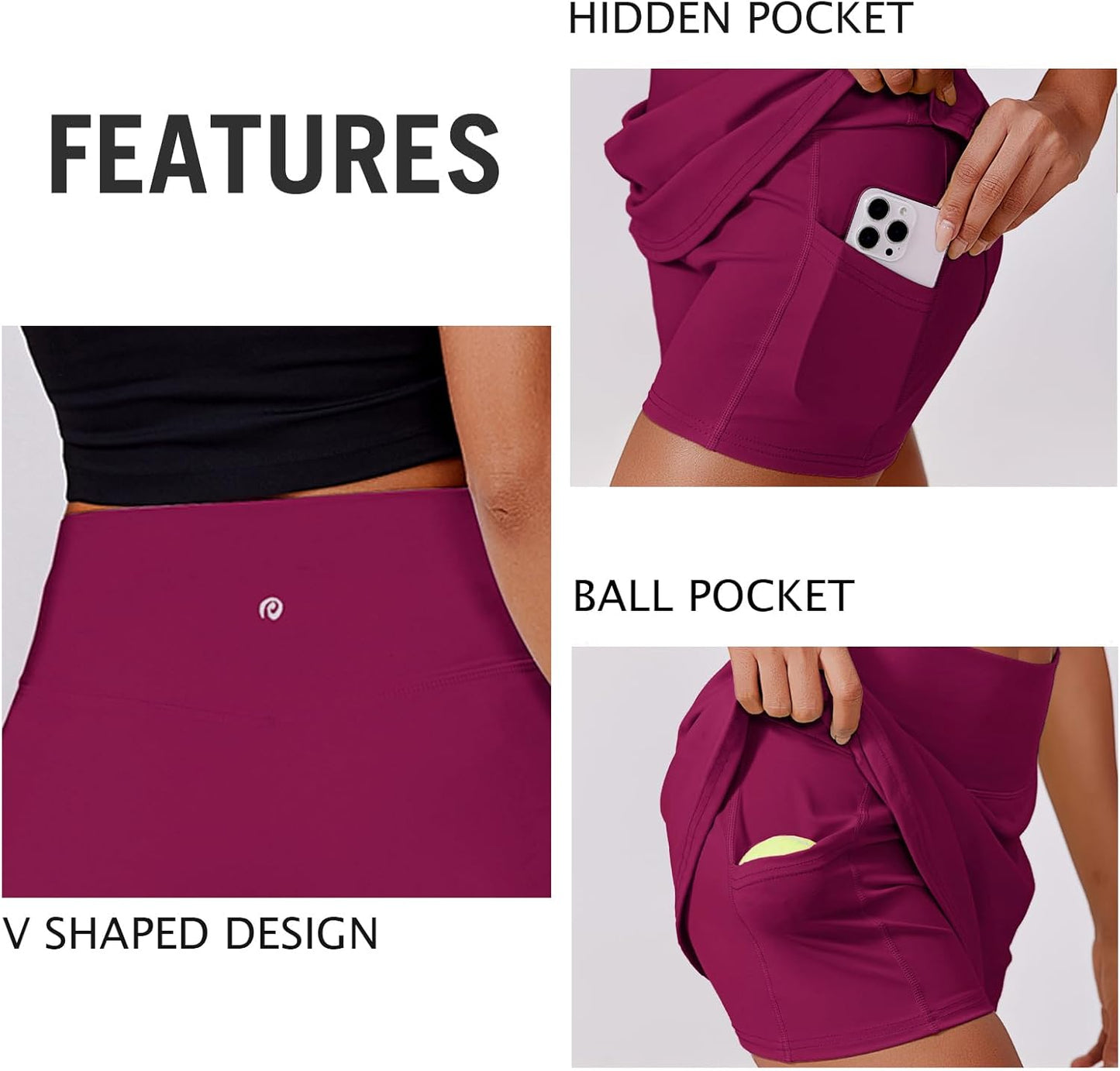 PINSPARK Women's Tennis Skirt - High Waisted Golf Skort with 2 Pockets | Stretchy Athletic Skirt for Workout
