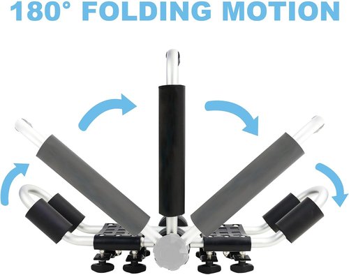 Kayak Roof Rack - 2-in-1 Aluminum Folding J Bar Carrier for SUVs & Trucks | Includes 8 Ratchet Ties