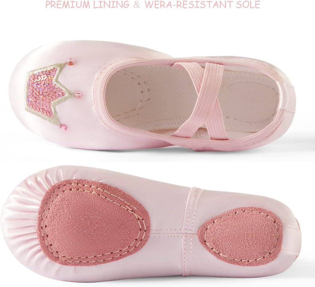 Triple Deer Ballet Shoes for Girls - Soft Leather Split Sole Dance Slippers | Toddler to Big Kid Sizes