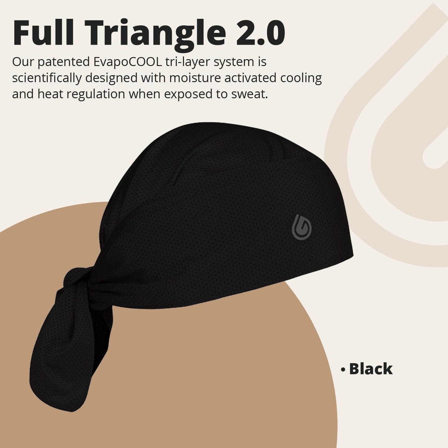 Gymwrap Full Triangle 2.0 - Moisture Wicking Headwrap, Tri-Layer EvapoCOOL Ventilation Technology, Adjustable Tie Head Sweat Stopper Cooling Bandana, Workout Hair Wrap for Sports and Gym - Black