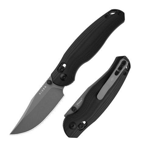 Kizer Phoca CC Pocket Knife, 2.93" Clip Point Gray Stonewashed D2 Blade Folding Knives with Black G10 Handle, Thumb Stud Opener & Clutch Lock EDC knife for Men Women V3780M2