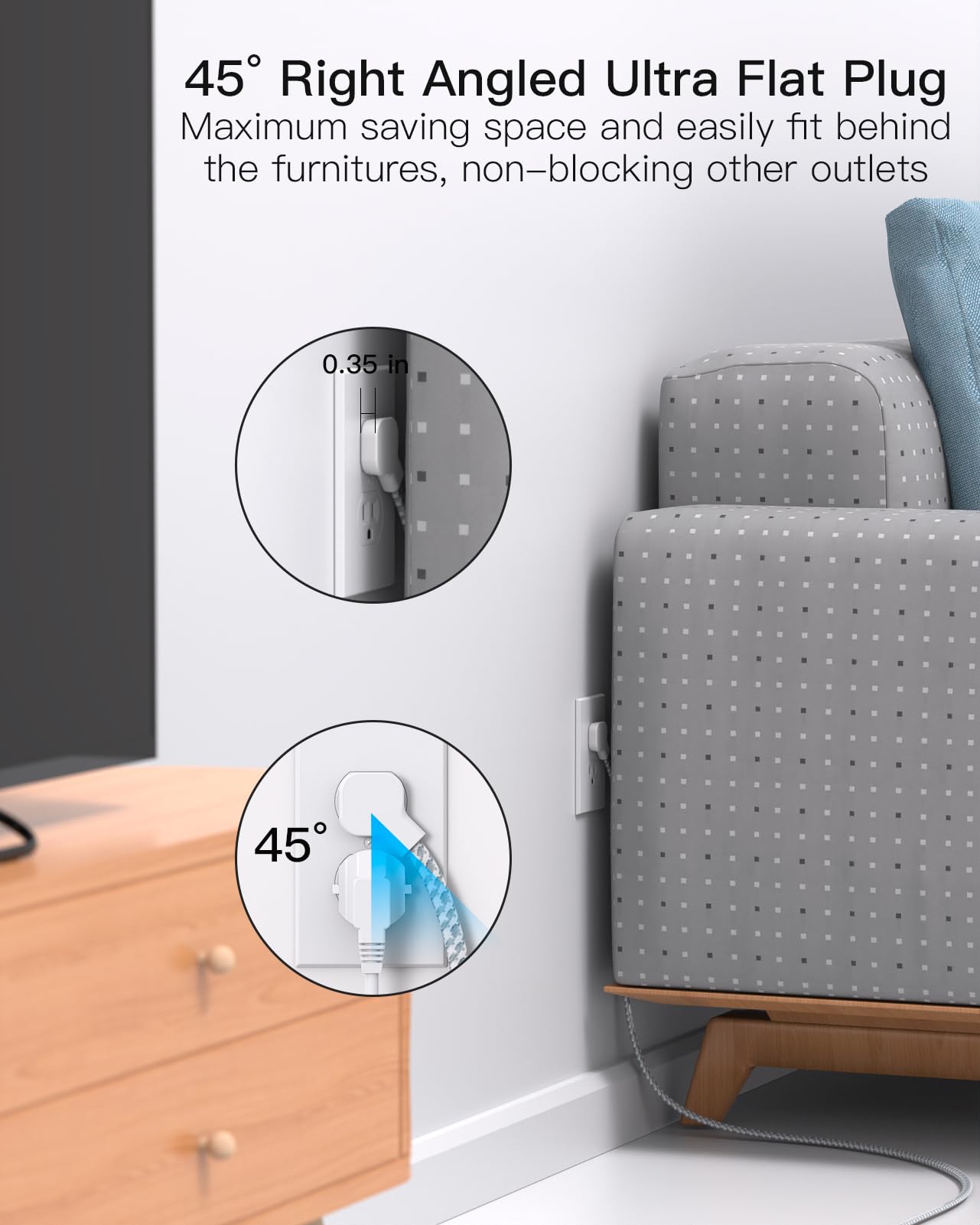 Surge Protector Power Strip - 6 Outlets 4 USB Charging Ports, 5Ft Braided Extension Cord, Flat Plug, Overload Protection, Wall Mount for Home Office, Dorm Room Essentials