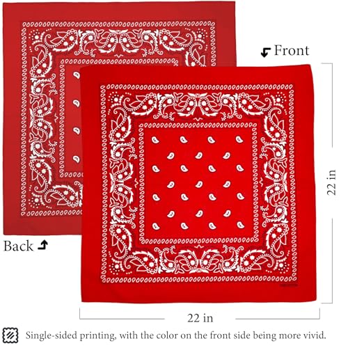 100% Cotton Bandanas 4-Pack - Multi-Purpose Scarfs B - Black/Red