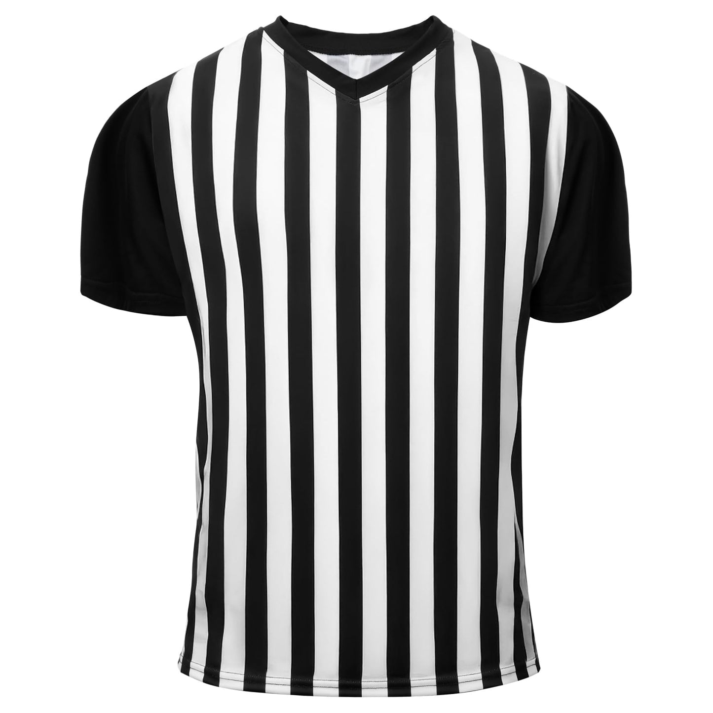 Skicuff Men's Referee Shirt V Neck Umpire Jersey Black Short Sleeve Ref Shirt Costume for Men Football Soccer(M)