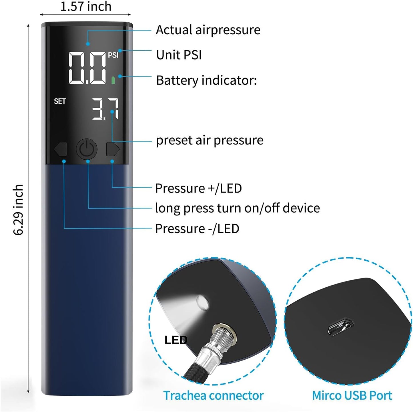Pumteck Electric Ball Pump - Smart Portable Air Pump with Digital LCD Display & Pressure Gauge for Sports Balls