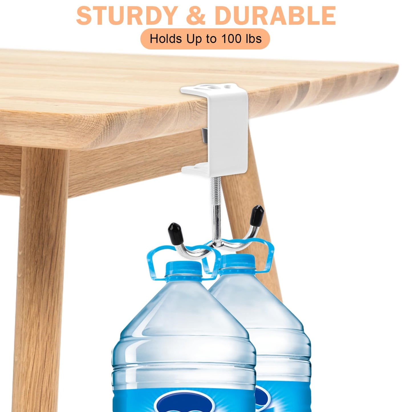 2 Pack Heavy-Duty Purse Hooks for Table & Desk - 100lb Capacity High-Strength Alloy Hanger, Multi-Use Bag Holder for Handbag, Backpack, Headphone, Umbrellas, Office Table Accessories (Cloud White)