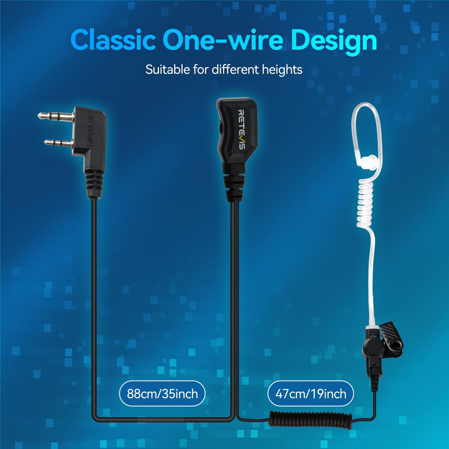 Retevis Walkie Talkie Earpiece with Mic, Volume Adjustable, Kevlar Cable, Coiled Cord, for RT22 RT68 RT21 H-777 H-777H RT86S, Compatible with Baofeng BF-888S, Kenwood, Pxton Two Way Radio(4 Pack)