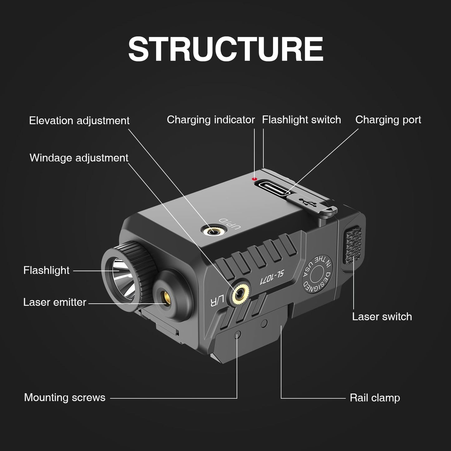 SOLOFISH Slidable Pistol Light Laser Combo, Shockproof Gun Light and Red Laser Sight with Strobe