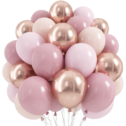 Dusty Pink Beige Balloon, 55 Packs 12 Inch Double Stuffed Retro Baby Pink and Metallic Rose Gold Balloons for Bridal Baby Shower Women Girls Boho Birthday Wedding Mother's Day Party Decorations