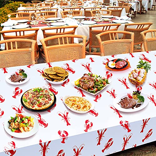 Crawfish Tablecloth Set - 2 Pieces 108 x 54 Inches, Red & White