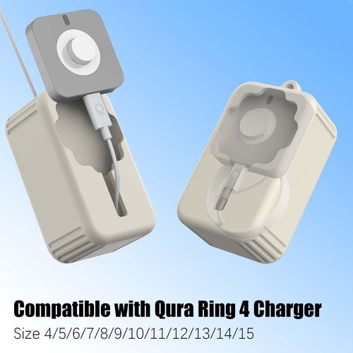 for Oura Ring Gen 4 Charger Protector Case, Soft Silicone Oura Ring 4 Charger Cover, Drop/Dust/Ageing Resistant for Oura Ring Gen4 Charger Organizer with Keychain, Off-White