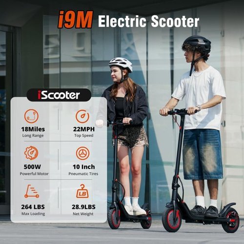 iScooter Electric Scooter - High-Power 500/650W Motor | 18 Miles Range, 22 MPH Top Speed, Foldable Design