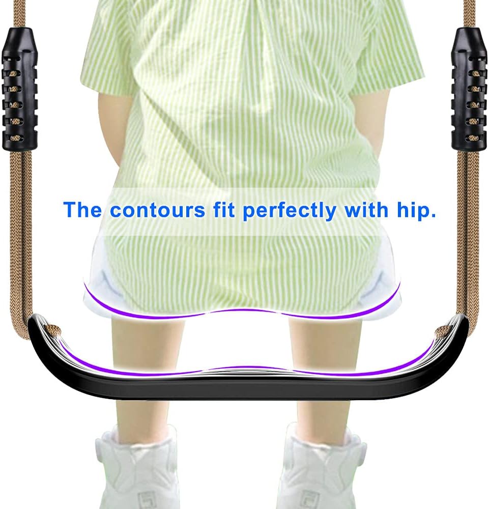 SELEWARE Plastic Swing Seat - Non-Slip Tree Swing with Adjustable Rope & Carabiners | Heavy-Duty Black Outdoor Accessory