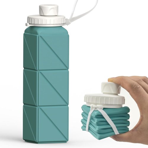 Beautail Collapsible Water Bottle - 20.6oz Silicone Travel Bottle | BPA-Free, Leakproof, Portable (Blue)